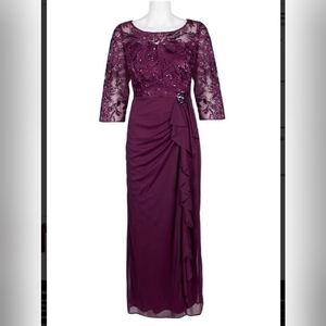 Alex Evenings Plum Lace Maxi Gown